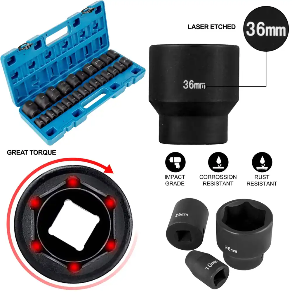 Industrial Laser Repair - Metrische impactsleutelset, CR-V staal, 6-punts ondiepe